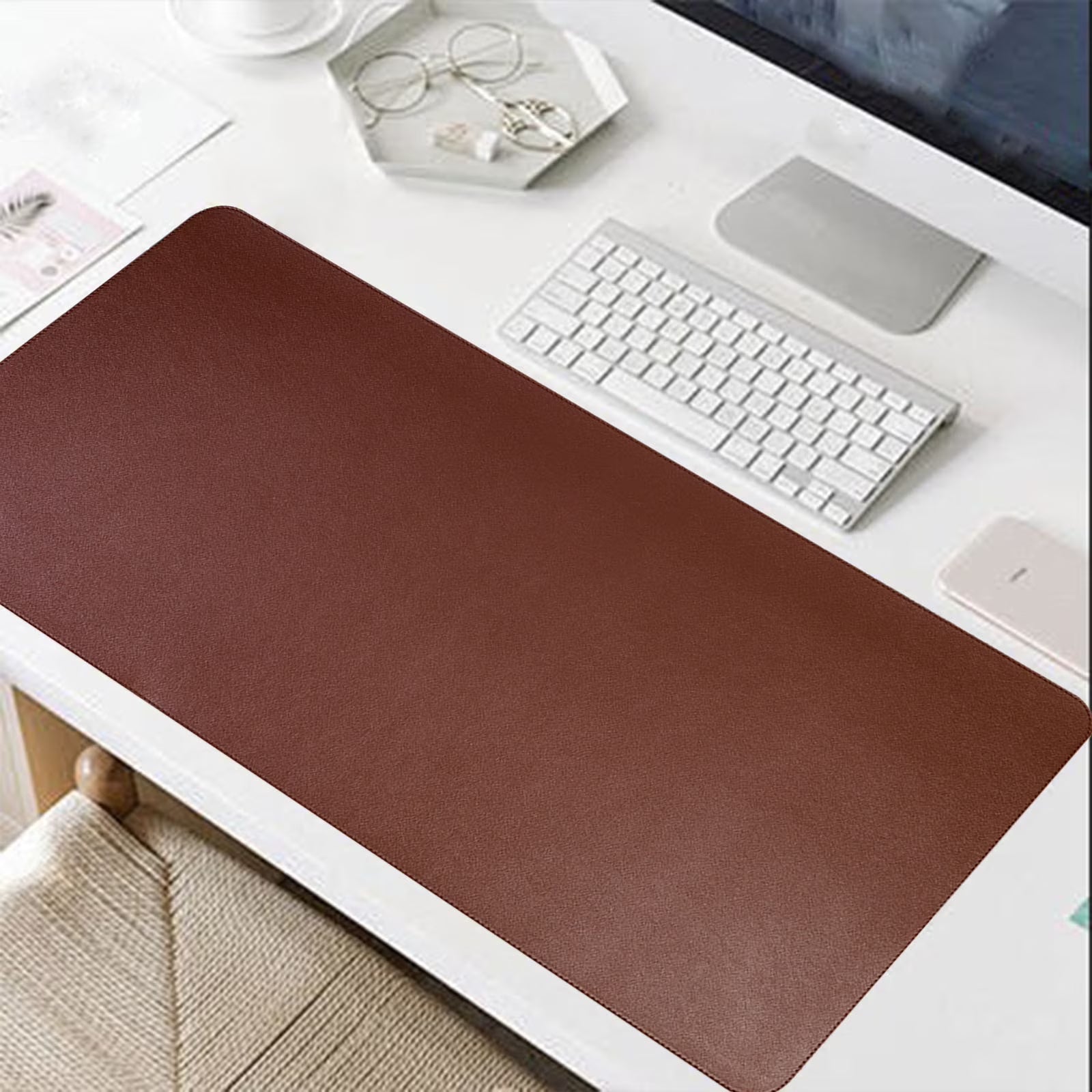 Premium PU Leather Desk Pad with Cork Bottom Non-Slip Mouse Pad – Brown (30 x 60 cm)