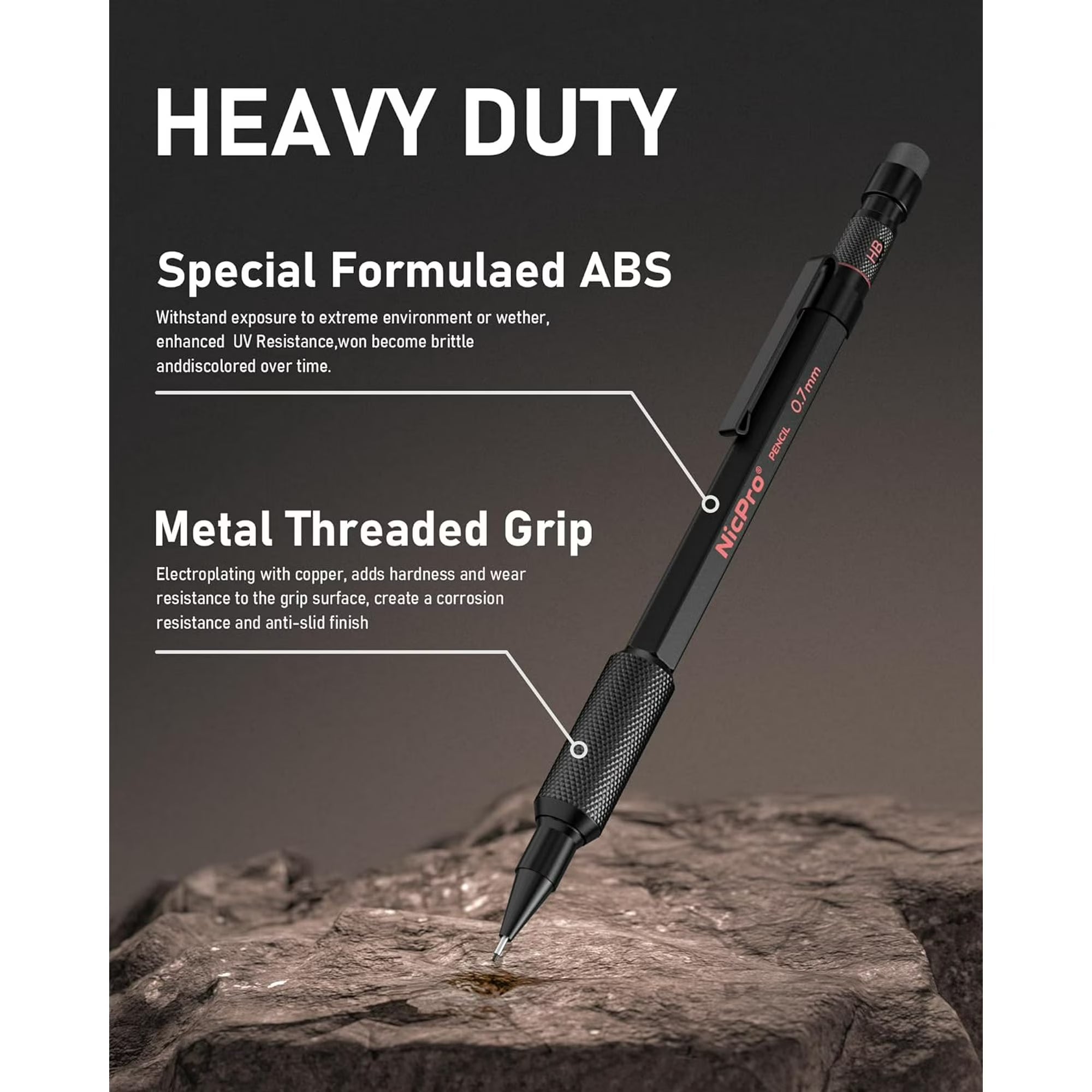 Nicpro 3-Piece 0.7mm Metal Mechanical Pencil Set with HB Lead Refills & Case