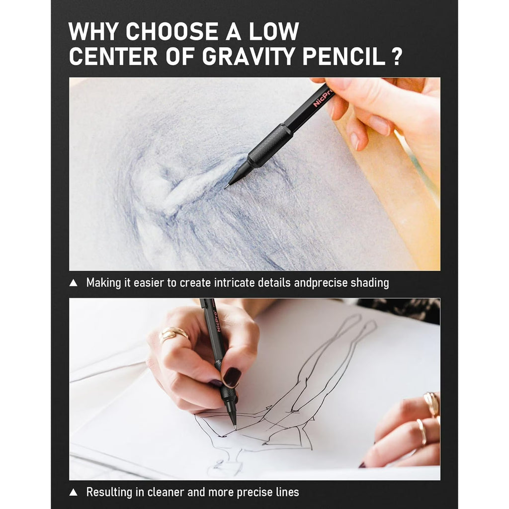 Nicpro 3-Piece 0.7mm Metal Mechanical Pencil Set with HB Lead Refills & Case