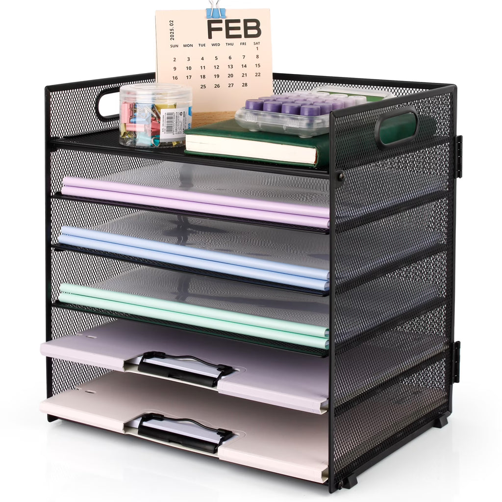 PHANCIR 6-Tier Desk Organizer Paper Storage Tray with Handle