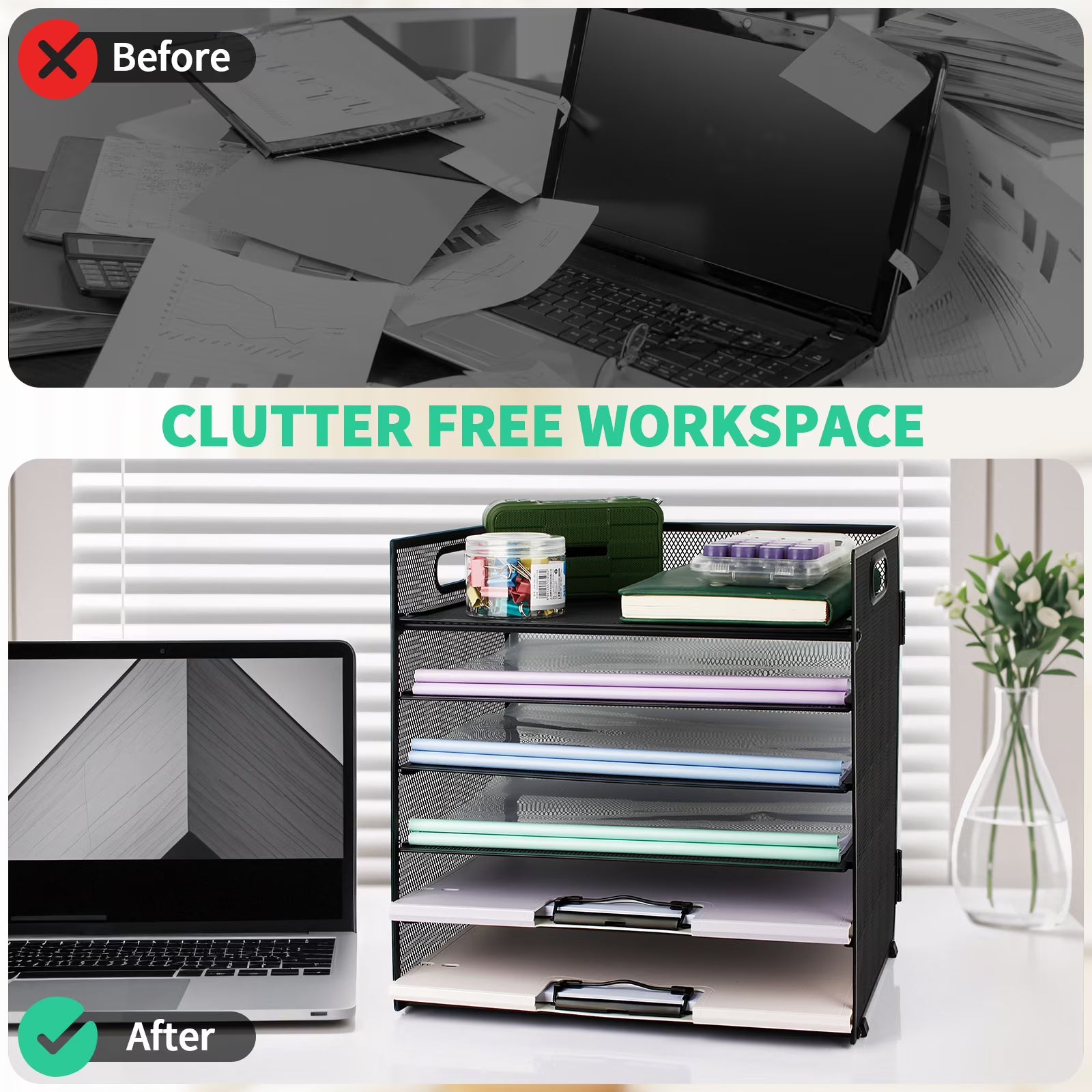 PHANCIR 6-Tier Desk Organizer Paper Storage Tray with Handle