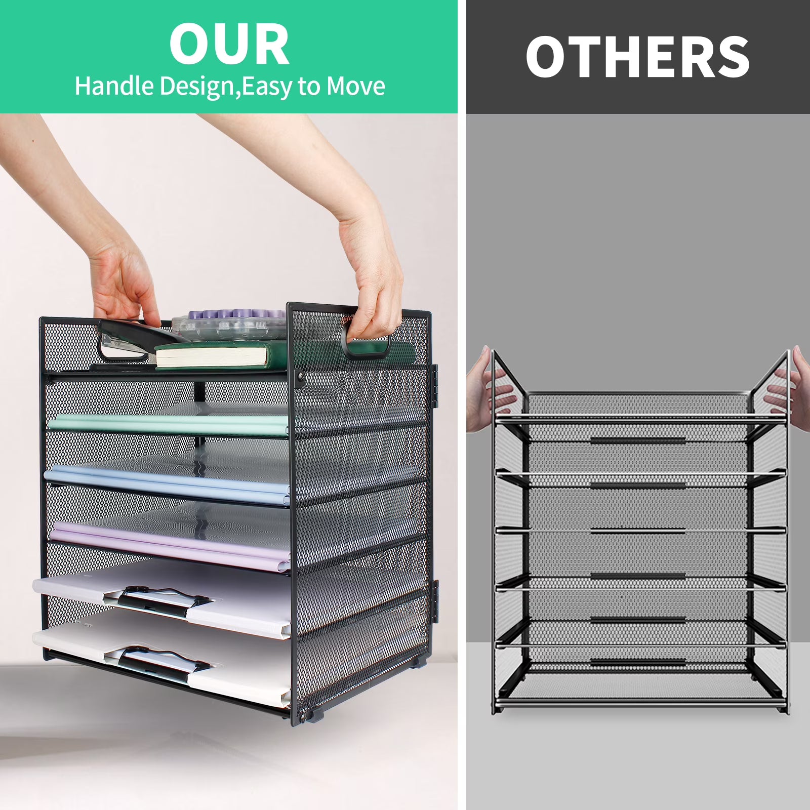 PHANCIR 6-Tier Desk Organizer Paper Storage Tray with Handle