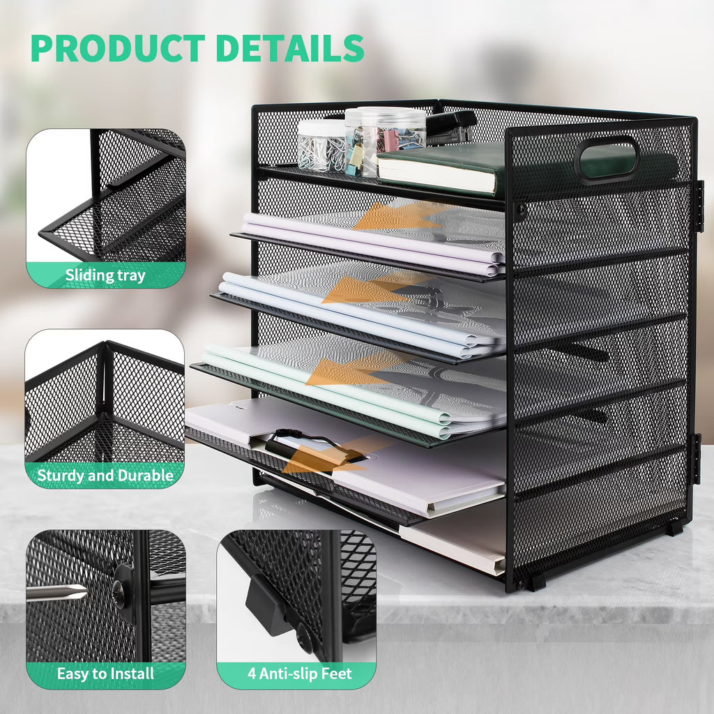 PHANCIR 6-Tier Desk Organizer Paper Storage Tray with Handle