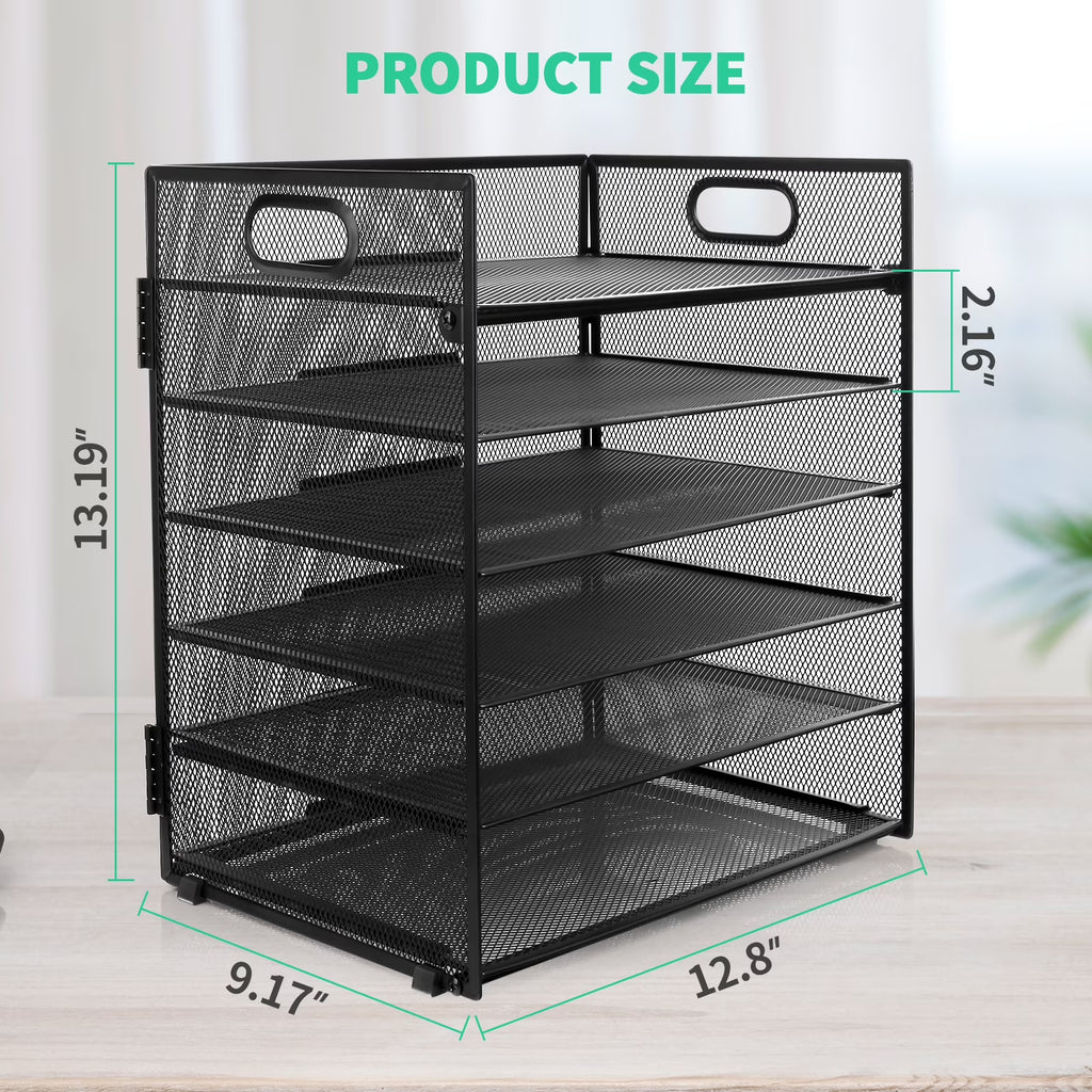 PHANCIR 6-Tier Desk Organizer Paper Storage Tray with Handle