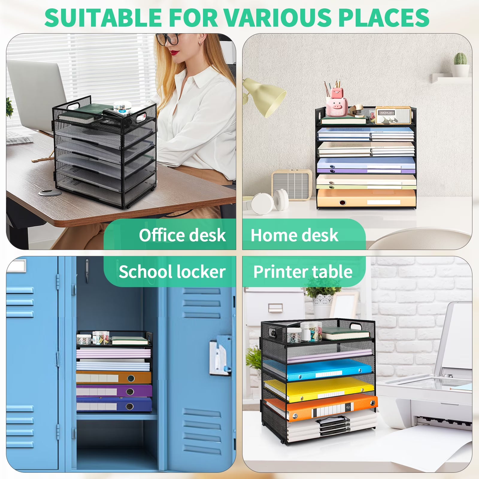 PHANCIR 6-Tier Desk Organizer Paper Storage Tray with Handle