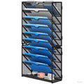 Marbrasse 10-Tier Wall File Organizer – Hanging Storage Rack for Papers & Folders (Black)