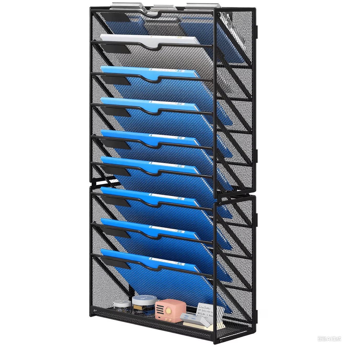 Marbrasse 10-Tier Wall File Organizer – Hanging Storage Rack for Papers & Folders (Black)