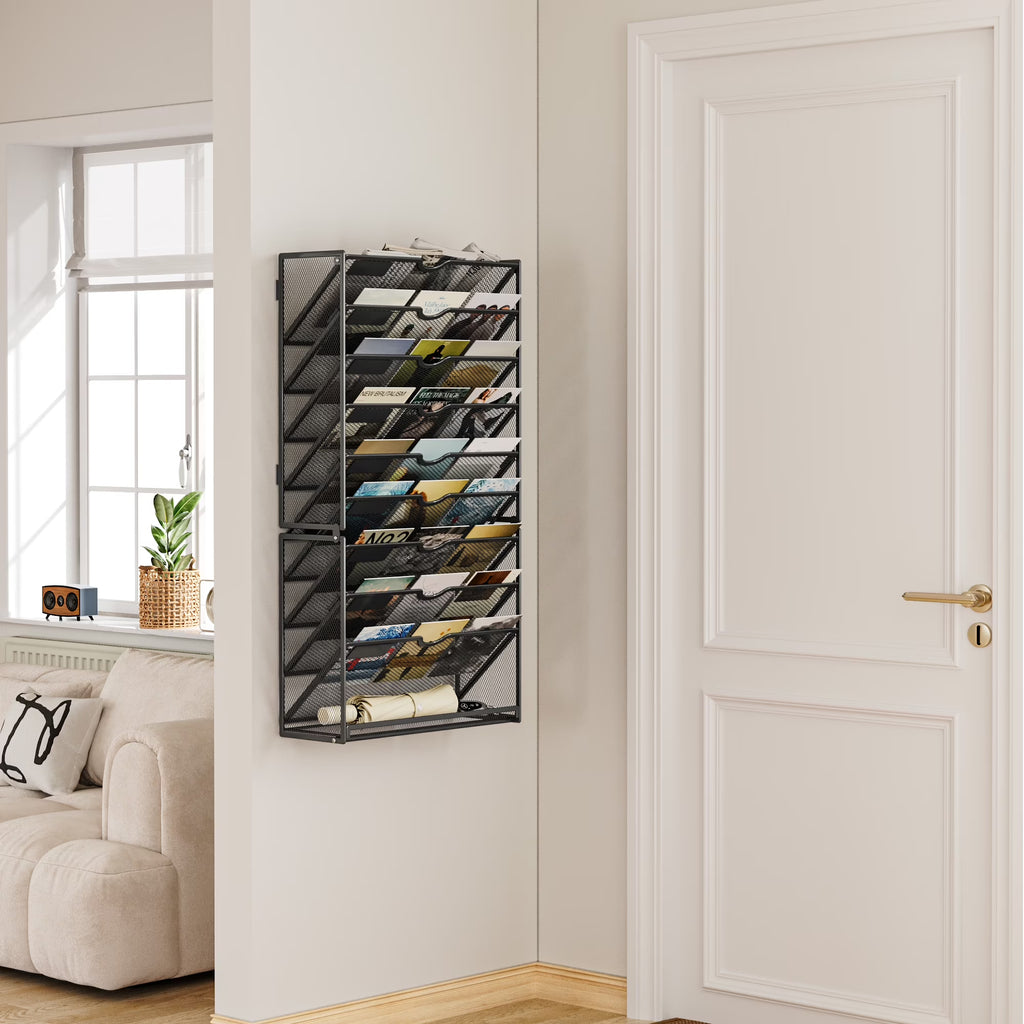 Marbrasse 10-Tier Wall File Organizer – Hanging Storage Rack for Papers & Folders (Black)