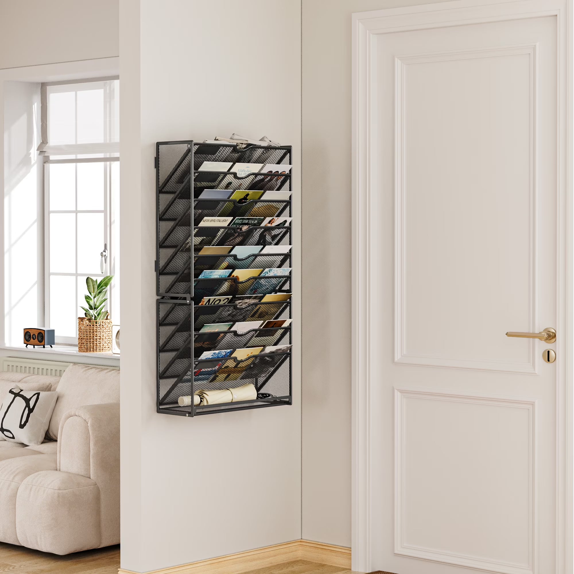 Marbrasse 10-Tier Wall File Organizer – Hanging Storage Rack for Papers & Folders (Black)
