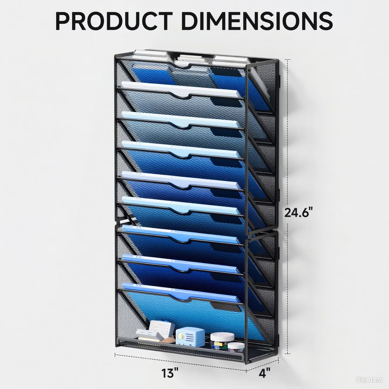 Marbrasse 10-Tier Wall File Organizer – Hanging Storage Rack for Papers & Folders (Black)