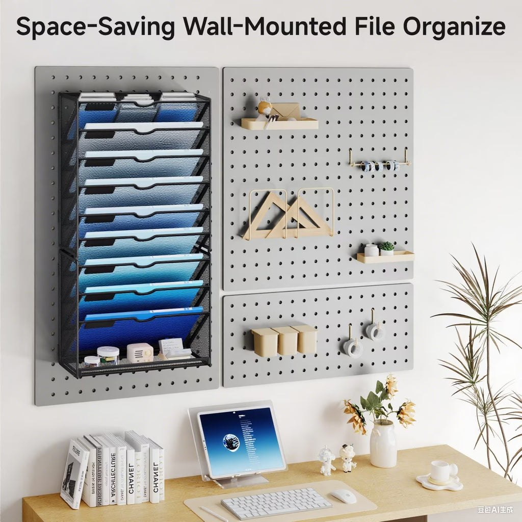 Marbrasse 10-Tier Wall File Organizer – Hanging Storage Rack for Papers & Folders (Black)
