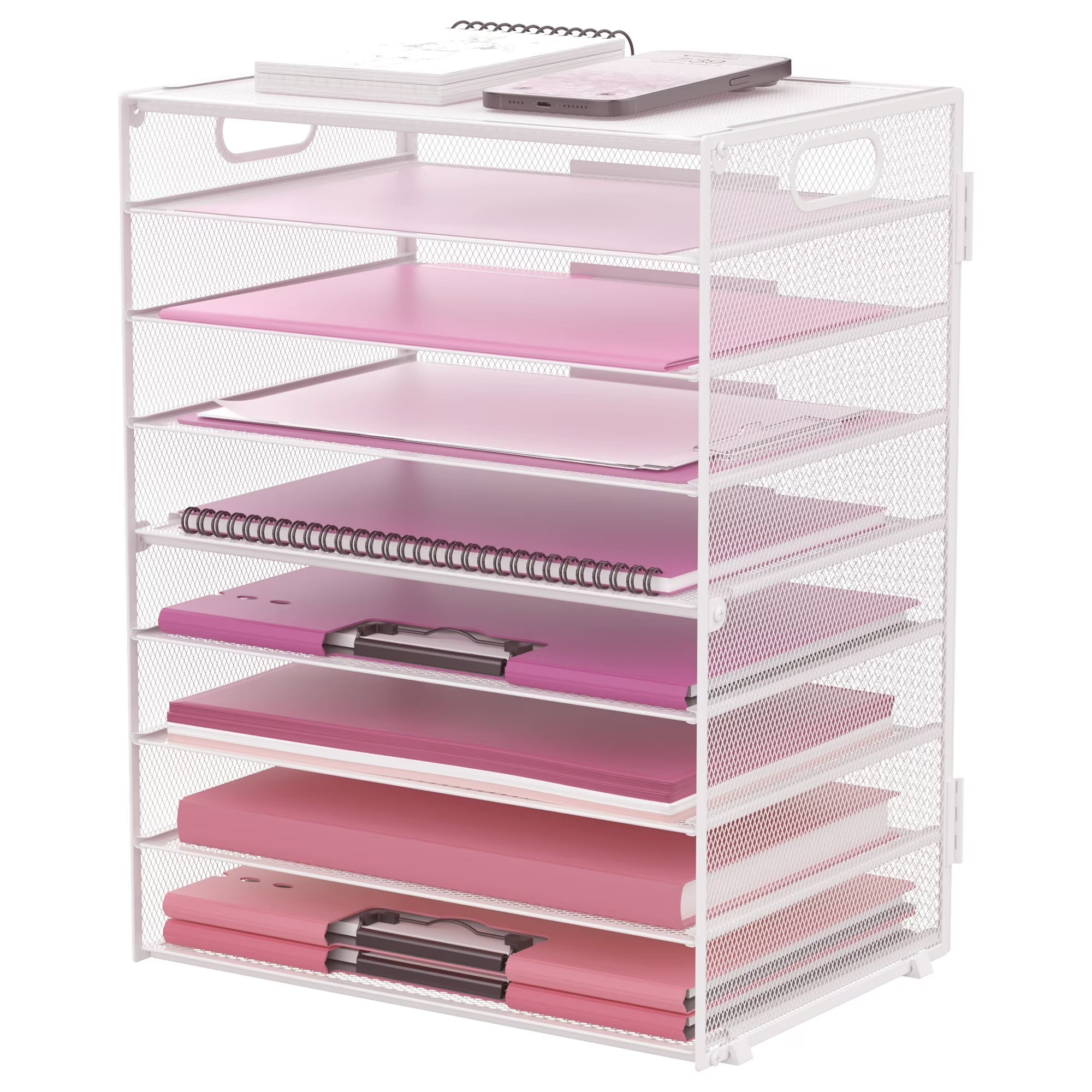 INTIGE 9-Tier Metal Paper Tray Desk Organizer with Handles