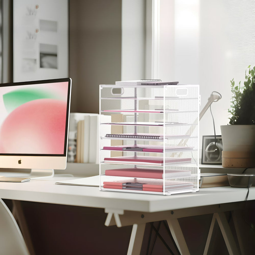INTIGE 9-Tier Metal Paper Tray Desk Organizer with Handles