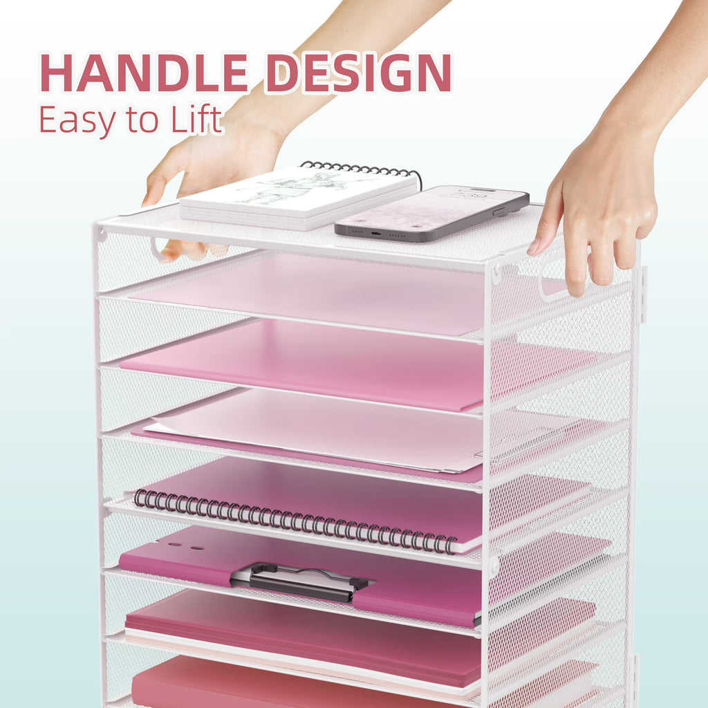 INTIGE 9-Tier Metal Paper Tray Desk Organizer with Handles