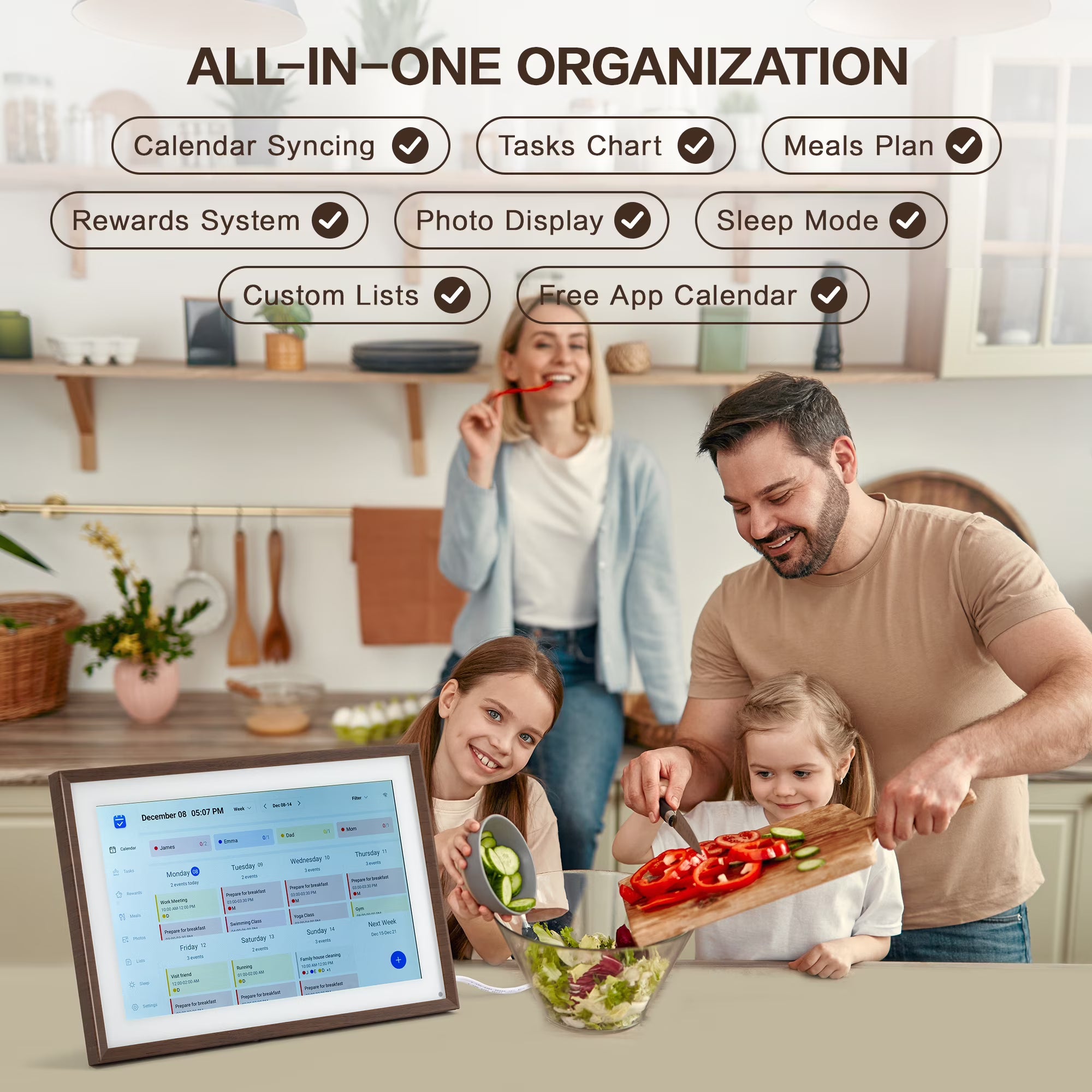 VUSIGN 10.1" Smart Digital Calendar & Chore Chart – Full HD Touchscreen WiFi Planner