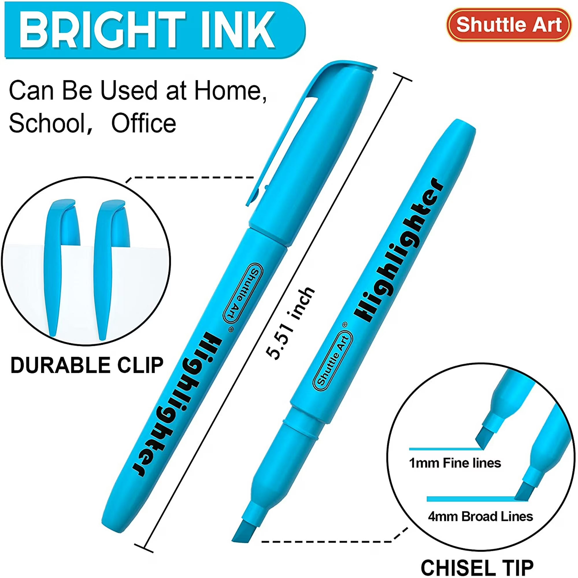Shuttle Art Highlighter Set – 30 Pack Assorted Color Chisel Tip Markers