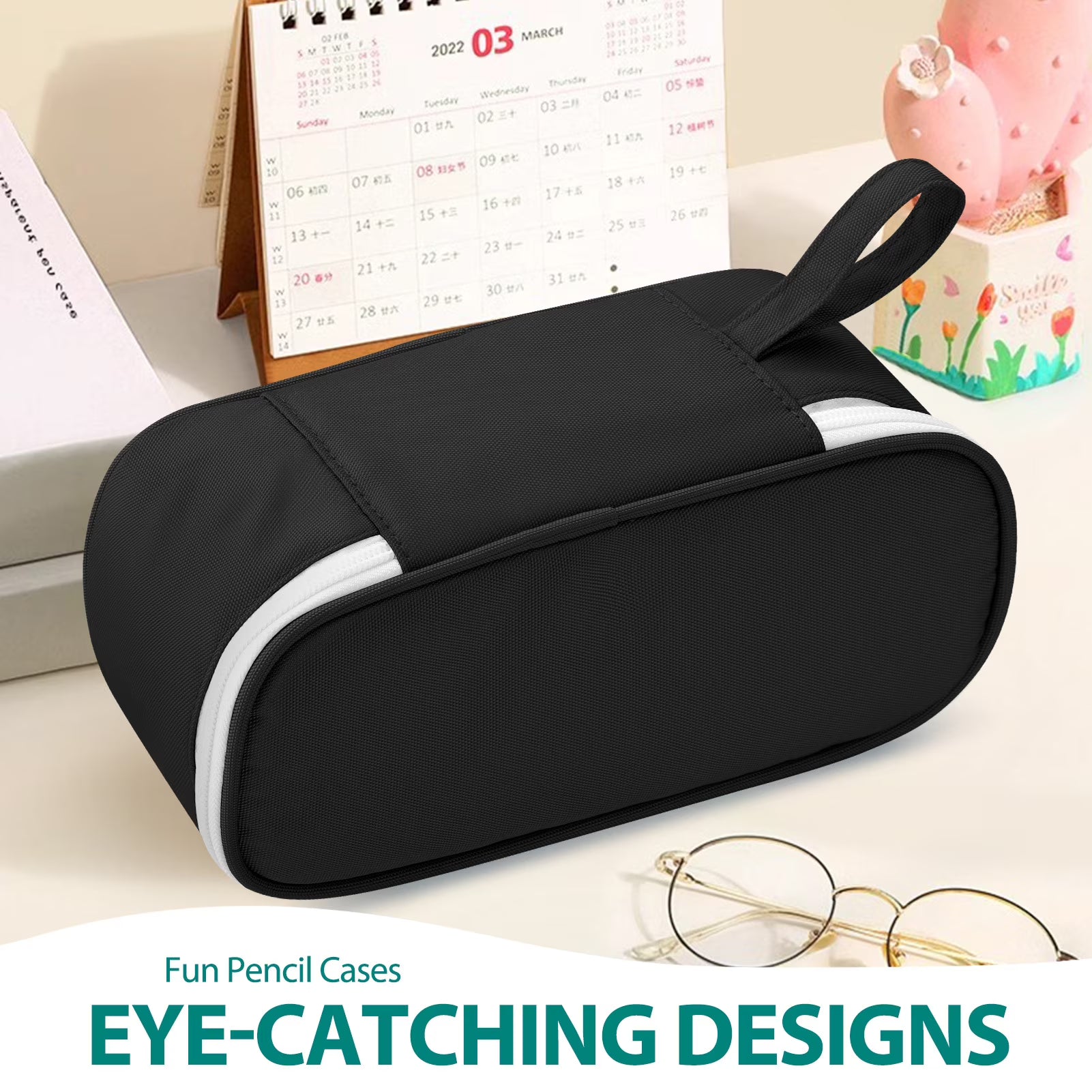 Livhil Large Pencil Pouch – Spacious Pencil Case for School & Office Supplies (Black)