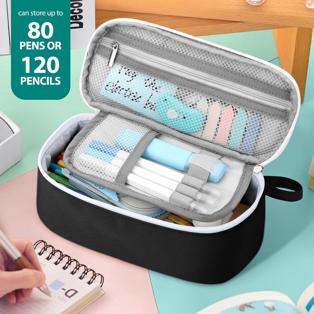 Livhil Large Pencil Pouch – Spacious Pencil Case for School & Office Supplies (Black)