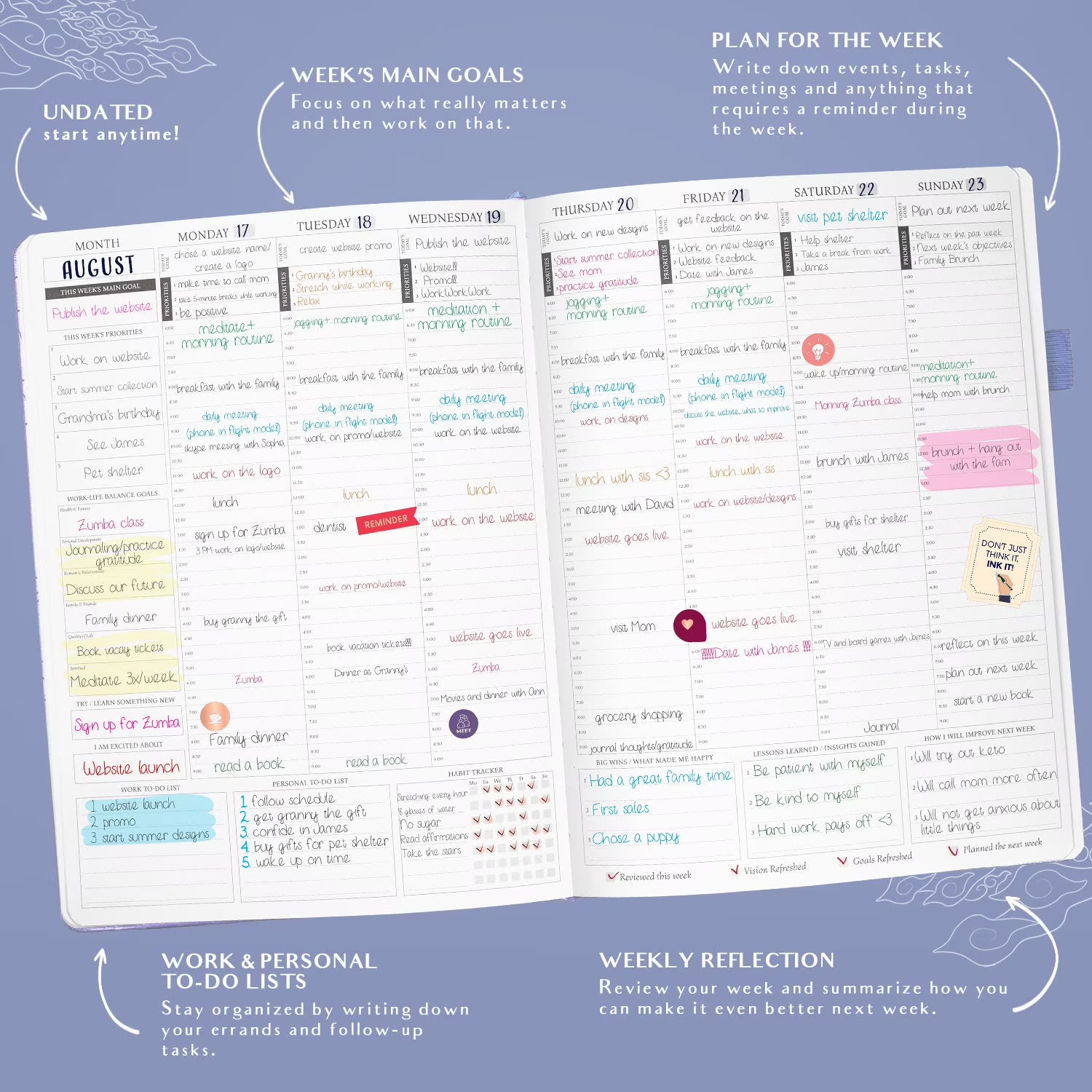 LEGEND PLANNER Hourly Planner & Appointment Book – 120 Pages, Periwinkle